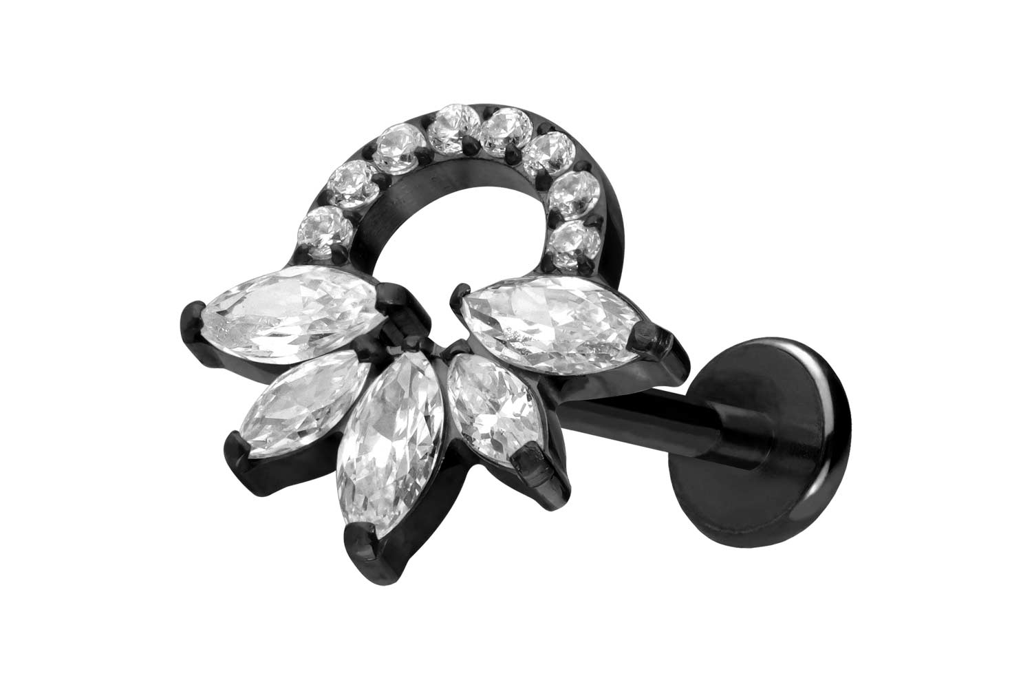 Titan Labret Piercing mit Push Fit KRISTALLRASSEL